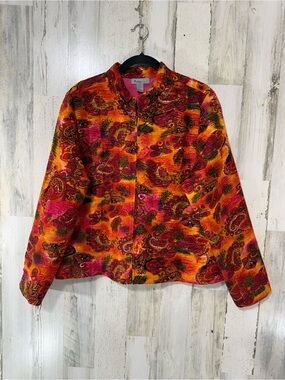 Analog Paisley Textured Button-Front Jacket in Orange & Pink